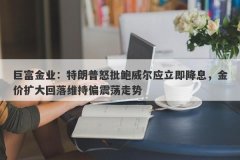 巨富金业：特朗普怒批鲍威尔应立即降息，金价扩大回落维持偏震荡走势
